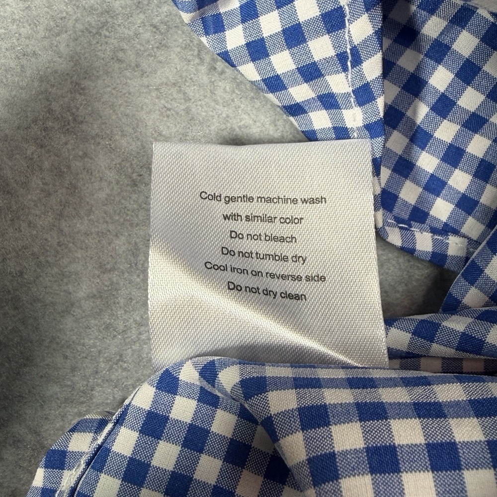 Barbell Shirt Mens Medium Blue White Gingham Short Sleeve Button Front Stretch - Picture 8 of 9